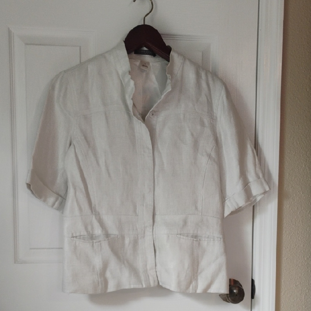 Sigrid Olsen Collection Women's Linen White Jacket With SNAP Closure Size 10
